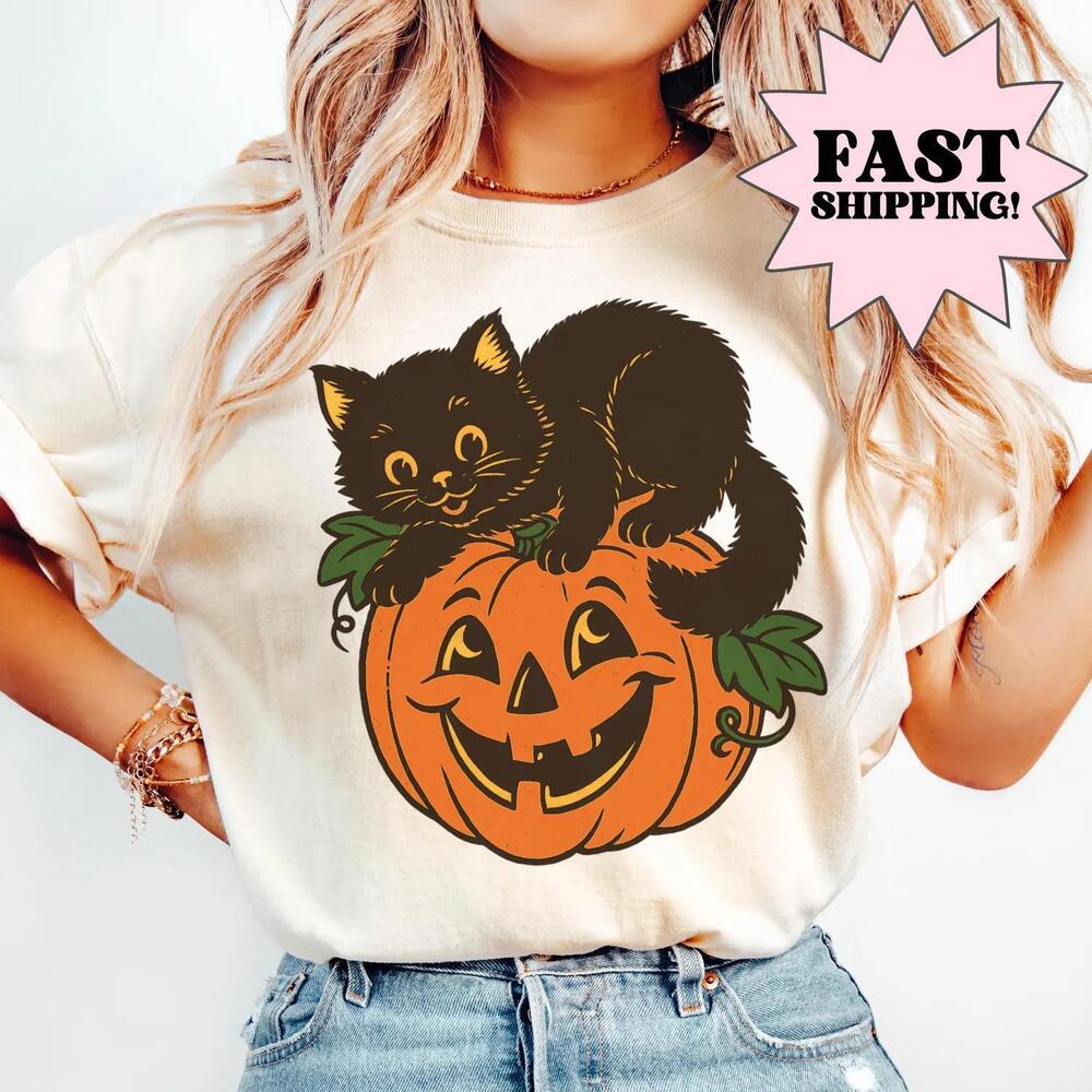 S Halloween Shirt Halloween Cat Shirt Pumpkin Shirt Halloween Cat Lover T